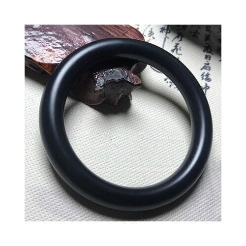 Zheru Jewelry Natural Hetian Jade Black Round Bar 54-64mm Bracelet Elegant Princess Jewelry Best Gift for Mom and Girlfriend