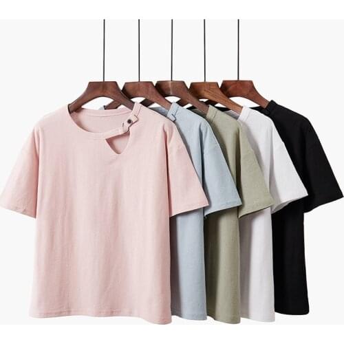 Ropa Mujer 2021 Summer T Shirt Women Korean Fashion Tshirt Short Sleeve Cotton Clothing Tee Shirt Femme O-Neck Pink Blue Tops