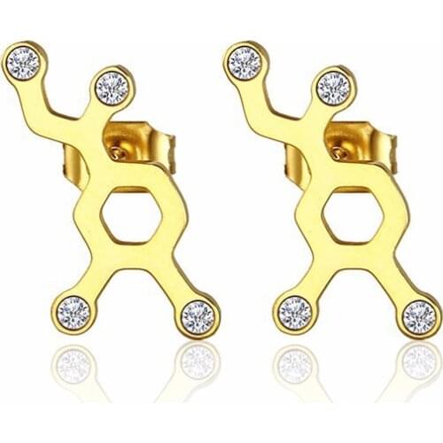 RIR Stainless Steel Crystal Molecular Stud Earrings Science Laboratory Molecular Symbol Female Jewellery Earrings Scientist Gift