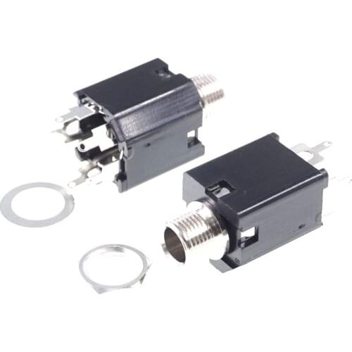 10 PCS 6.35 mm Phone Jack 5 Pin Stereo Type Dual Tracks TRS Audio Connector Guitar Instrument Panel Mount Screw Vertical 6.5mm