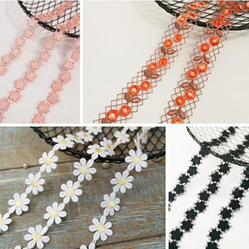 2 Meters/lot Pastoral Style Daisy Flower Star Lace Ribbon Embroidered Water Soluble Lace Fabric For Skirt Accessories Decoration