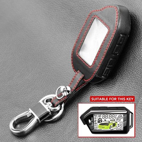 2-Way LCD Keychain Remote 100% Leather Case Cover for Car Alarm System Sher-khan Mobicar A Mobicar B Key Protect Shell