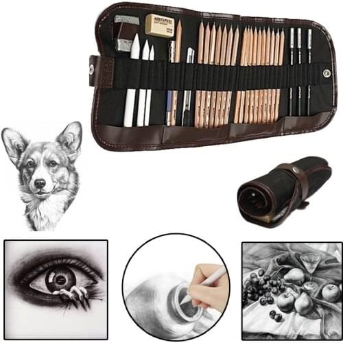 29pcs/set Sketch Tool Kits Wood Pencils Charcoal Extender Paper Pen Cutter Eraser Sketch Drawing Set