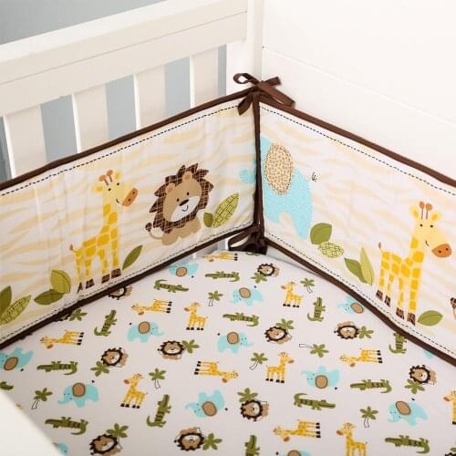 4Pcs/Set Breathable Summer Baby Bedding Bumper Collision Half Around Baby Bumper Crib Set Cortton Cartoon Printing Safety Rails