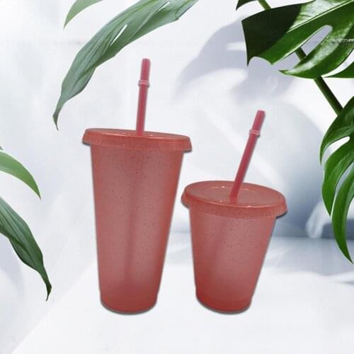 400/500ml Straw Drinking Cup Large-capacity Wide Mouth Lid Plastic Flash Powder Shiny Water Bottle for School