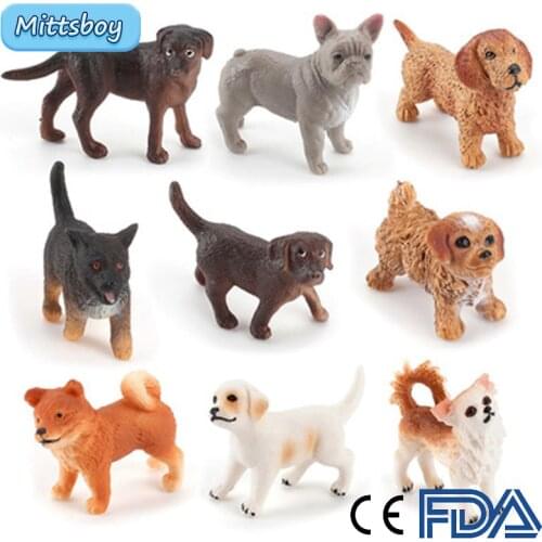 9Pcs Simulation Poultry Dog Animal Simulation Figure Bulldog Shepherd Dog Educational Toy for Children Toy Figure Collection Toy