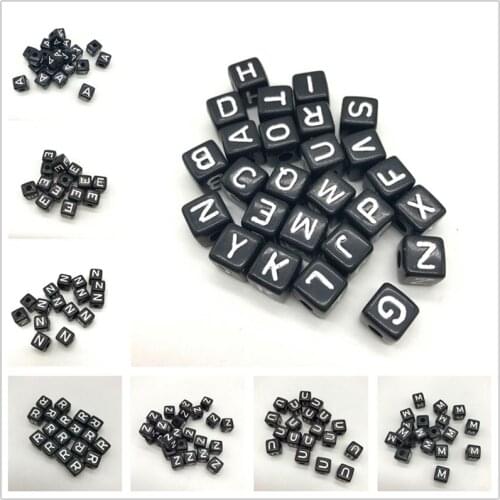 10x10mm 20pcs Black Square Shape Letter Beads 26 Alphabet Charms Bracelet Necklace For Jewelry Making Bead Accessories