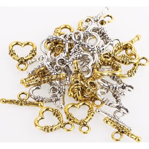 20 Sets Tibetan Silver Charms Heart Clasps Beads for Jewelry Making Findings Diy Women Bracelet Necklace Metal Toggle Hooks