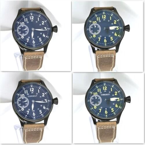 44MM Mens Watch With Seagull ST36 Manual Winding Movement 316 Stainless Steel Cases Green Night Light Dial And Hands