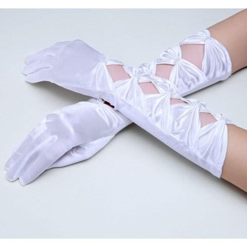 Cheap 1 Pair of Sheer Elbow Length Fingerless Gloves Wedding for Bride Prom Party Driving Weeding Accessoire Gloves