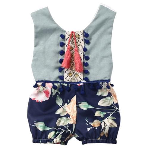 Kids Baby Girls Infant Floral Tassels Sleeveless Romper Babygrows Playsuit Outfits Size 0-4T