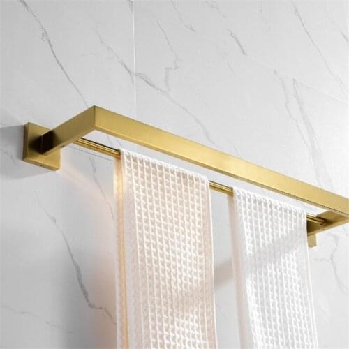 Bathroom Double towel bars 304 stainless steel Towel Racks Wall Mounted Towel Bars 50-60cm bath hardware Brushed Gold