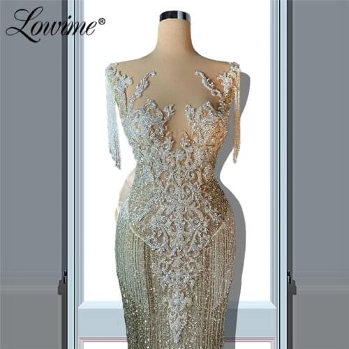 Sheer Beading Tassel Custom Made Elegant Evening Dress Dubai Celebrity Dresses 2020 Saudi Arabia Party Dress Robes De Soiree