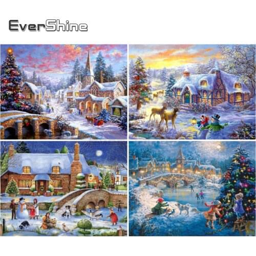 EverShine 5D DIY Diamond Painting Full Square Christmas Scenery Picture Rhinestones Diamond Embroidery Winter Snow Landscape