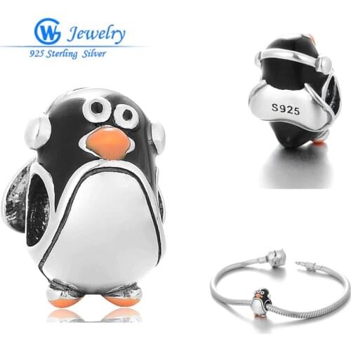 GW Fashion jewelry High Quality Products Animal Penguine Charm Bead 925 Sterling Silver Jewelry fits Bracelet Necklace D038H10