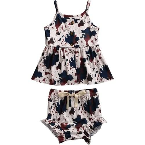 Kaiya Angle New Fashion Spring Summer Baby Girl Outfit Cow Print Pullover Boutique Girl Clothes Custom Wholesale KY-TZ2011009