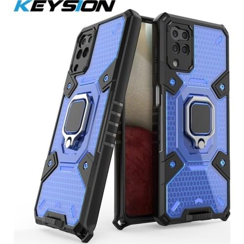 KEYSION Shockproof Case for Samsung A12 A42 A32 A52 5G A72 A71 Transparent Ring Stand Phone Cover for Galaxy M51 M31 M30S M21
