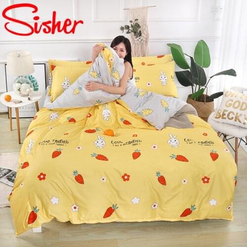 Modern Cartoon Duvet Cover Set Cute Princess Queen Size Bedding Sets Single Double Bed Linen Sheets Soft Polyester Bedclothes