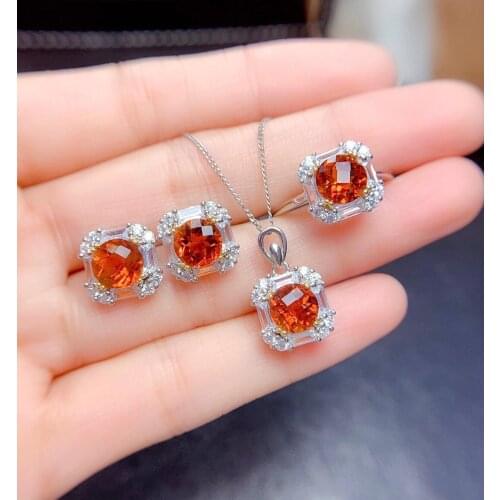 2021 new yellow citrine ring earrings necklace jewelry set women 925 sterling silver stud earrings white color girl party gift