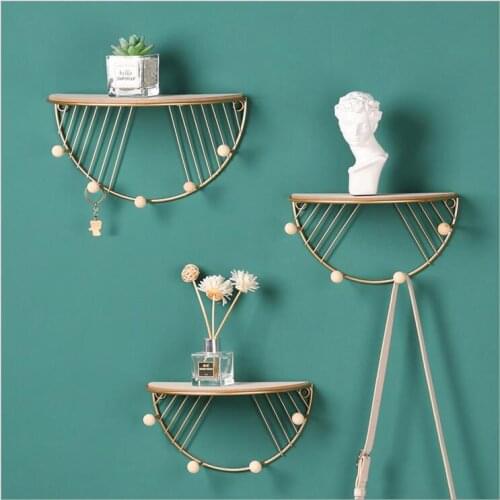 Round shape Metal Wall Rack Iron Flower Vase Holder Multi-use WoodenWall Sundries Holder Wall Shelf Iron Art Board Rack