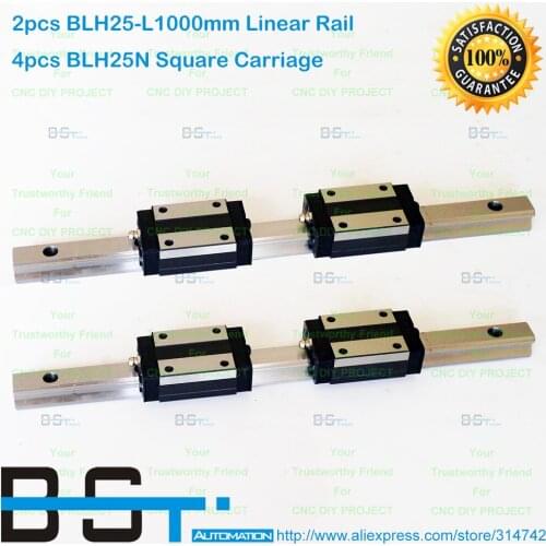 Linear Guideway 2pcs BLH 25 -L 1000mm Square Linear rail +4pcs BLH25N Linear Carriage Slide for CNC X Y Z Axis Instead of HGR25
