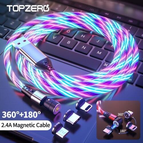 1M Flowing Light Magnetic Cable Micro USB Cable For iPhone 12 Pro Xs 8 Xiaomi Magnetic Usb Charging Type C Phone Charging Cables