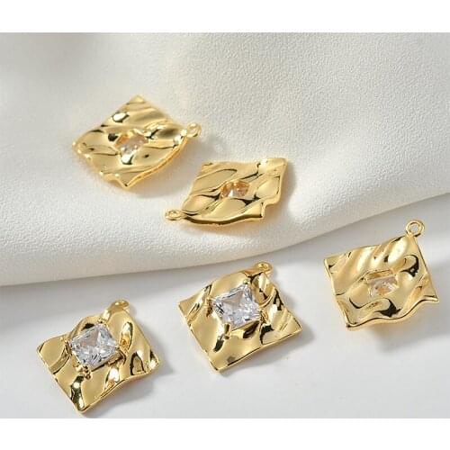2020 Min order 20pcs/lot zircon core decoration geometry square shape copper floating locket chams diy jewelry earring accessory