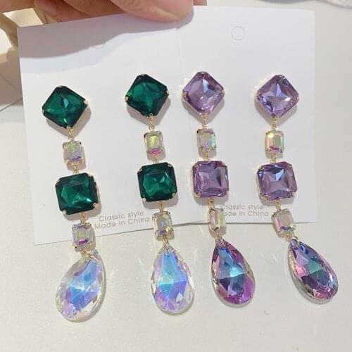 Fashion Korean Multicolor Crystal Earrings for Women Fashion Asymmetric Geometry Pendant Shining Drop Jewelry Gift