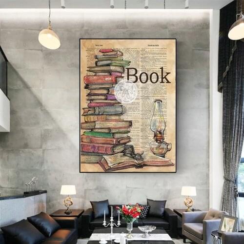 MUTU Modern Style Murals Classic Book Kerosene Lamp Poster Home Residential Bedroom Decoration Living Room Canvas Painting