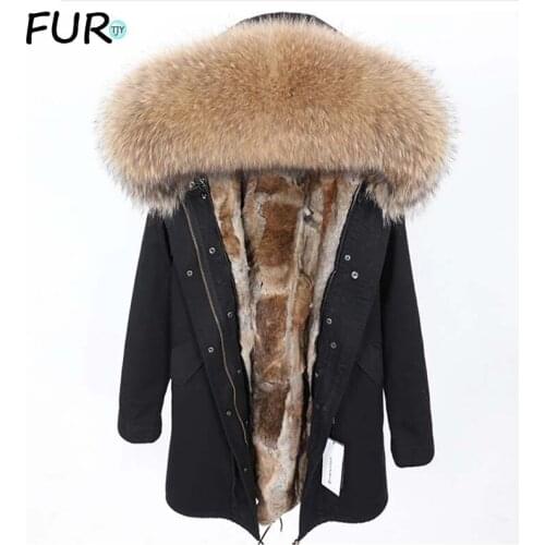 2021 Winter Black Parka Khaki Natural Real Fox Fur Jacket Coats mens Fashion Real Rabbit Fur liner Coat Long Parkas
