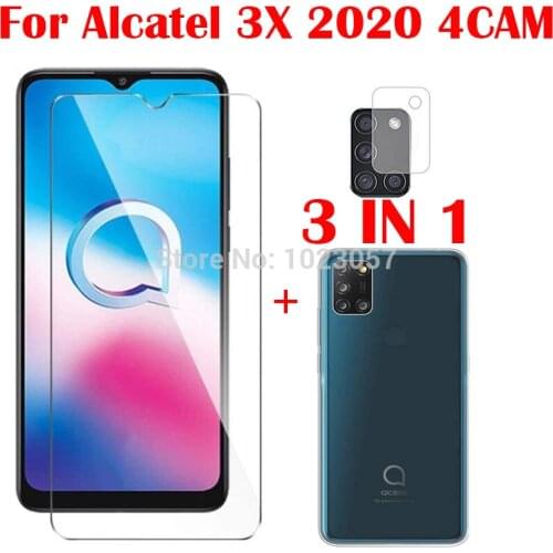 3-in-1 Soft Case + Camera Tempered Glass On For Alcatel 3X 2020 4CAM ScreenProtector Glass For Alcatel 3X 2020 4CAM 2.5D Glass
