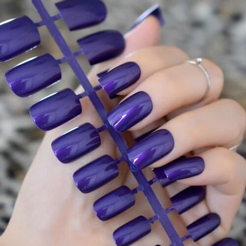 Pure Purple UV Gel Fake Nails Medium Square Acrylic Candy Manicure Products Elegant Lady Daily Wear False Nail Point 24Pcs 202M