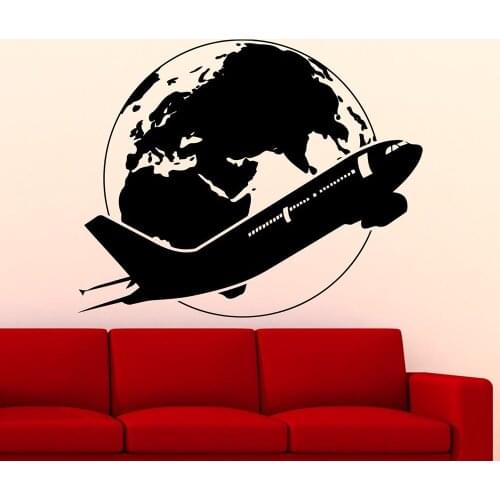 Airplane Wall Sticker Earth Travel Around The World Plane Vinyl Window Decal Bedroom Study Travel Agency Interior Art Decor Q625