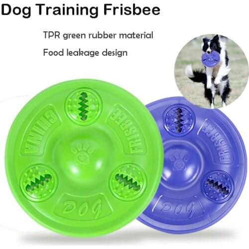New design TPR green material 2 in 1 food dispenser and flying fetch toy training toy for pet dog