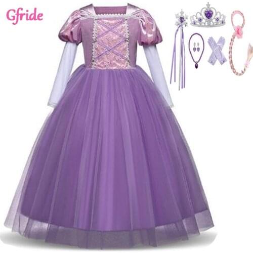 Halloween Dress Up Fancy Party Princess Girl Rapunzel Dress Children Sleeping Beauty Belle Cinderella Dress Cosplay Costume