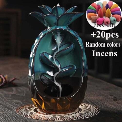 Selling handmade gifts home decorations creative ceramic pineapple waterfall counter-current dragon incense burner indoor aroma