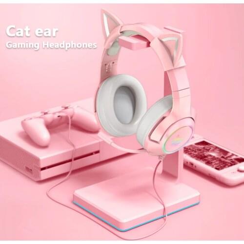 RGB Light Wired Headphone Gamer Pink Cat Ear Headset Cute Gaming Headset PS4 PC with mic 3.5mm ENC Noise Reduction 7.1 Channel