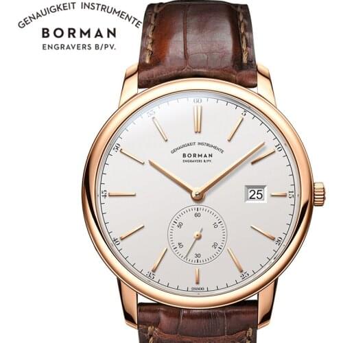 BORMAN Luxury Mens Automatic Mechanical Watch Rose Gold Case Sub Dial Sport Watches Genuine Leather High Quality Gentleman Clock