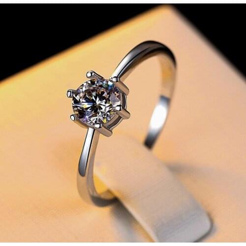 Luxury Female Small Lab Diamond Ring Real 925 Sterling Silver Engagement Ring Crystal Solitaire Round Wedding Rings For Women