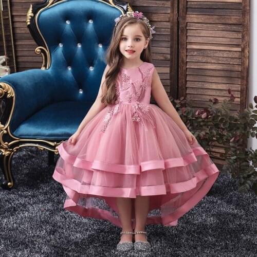 Pink Tailing Elegant Dress Kids Dresses For Girls Children Costume Princess Girl Party And Wedding Dress Embroidery 10 12