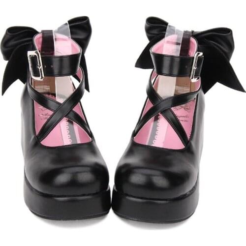 Princess sweet punk shoes Spring daily Lolita shoes with thick soles muffin round shallow mouth Big Bow Shoes soft sister pu8280