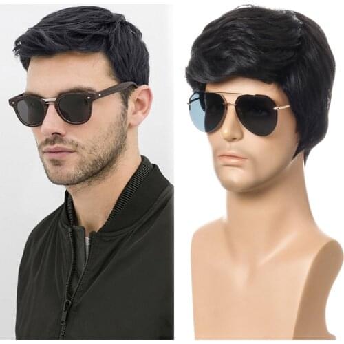 Synthetic Short Wig for Men Curly Hair Natural Black Wigs High Temperature Daily Use Wigs