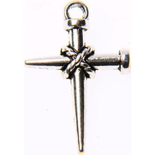 Tibetan silver plated 2sided nail cross charm pendants 30pcs EF3535