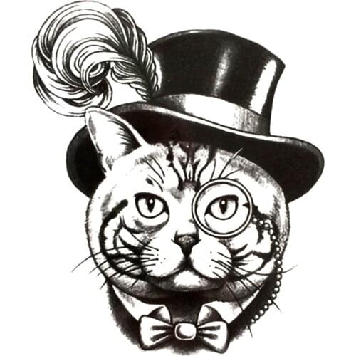 Cat swordsman Waterproof Temporary Tattoos men Mr. cat harajuku men Fake Tattoo girl aerografo airbrush selfie flash tattoo