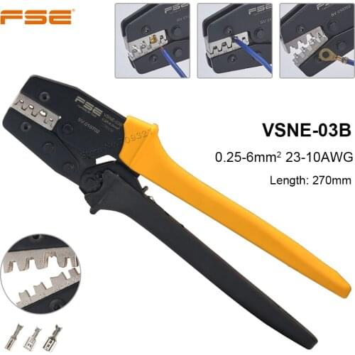 VSNE-03B Crimping Pliers 0.25-6mm2 23-10AWG Tab 2.8 4.8 6.3 Plug Terminals Ratchet Clamp Plier Electrican Crimping Hand Tools