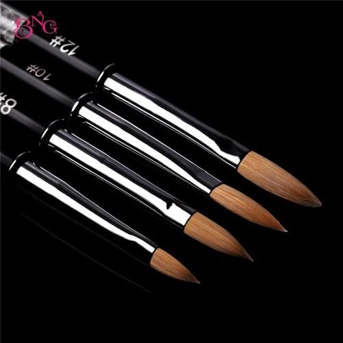 BNG High qualityKolinsky Sable Acrylic Nail Brush UV Gel Carving Pen Brush Liquid Powder DIY Nail Drawing Flat Round Art 1pcs