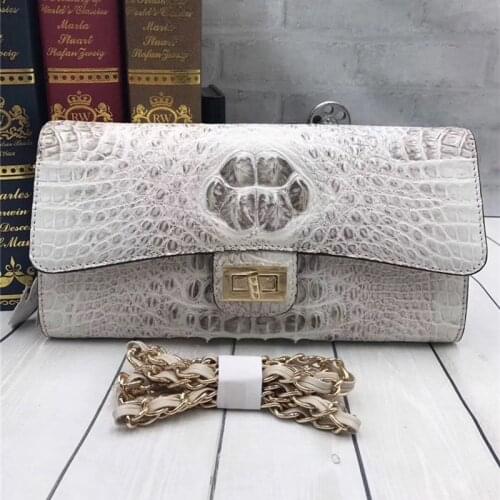 Chic Genuine Crocodile Skin Women Thin Flap Purse Authentic Alligator Leather Lady White Sling Bag Female Shoulder Messenger Bag