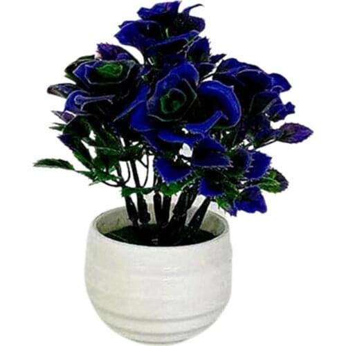 1 Set Artificial Bonsai Decorative Non-fading Plastic Simulation Chinese Rose Plants for Decor Bonsai Artificial Flowers in Pot