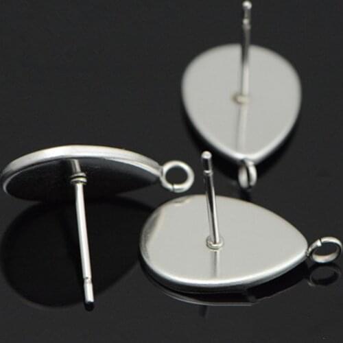 10PC Water Drop With Loop Stainless Steel Blank Earring Base Cabochon Cameo Base 10x14mm Flat Earring Setting DIY Jewelry Making