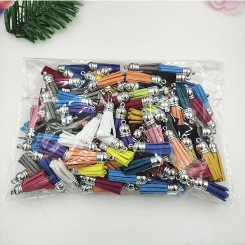 100 pcs 3.8cm Leather Suede Tassel Pendant DIY Jewelry Making Silver Top Accessories Charming For Keychains Earrings Bag Phone